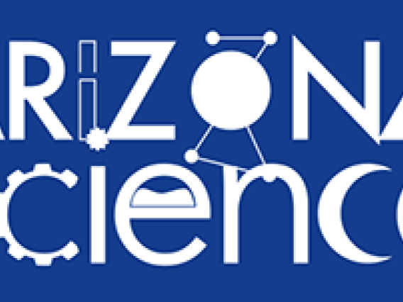 Logo for Arizona Science podcast, blue & white text